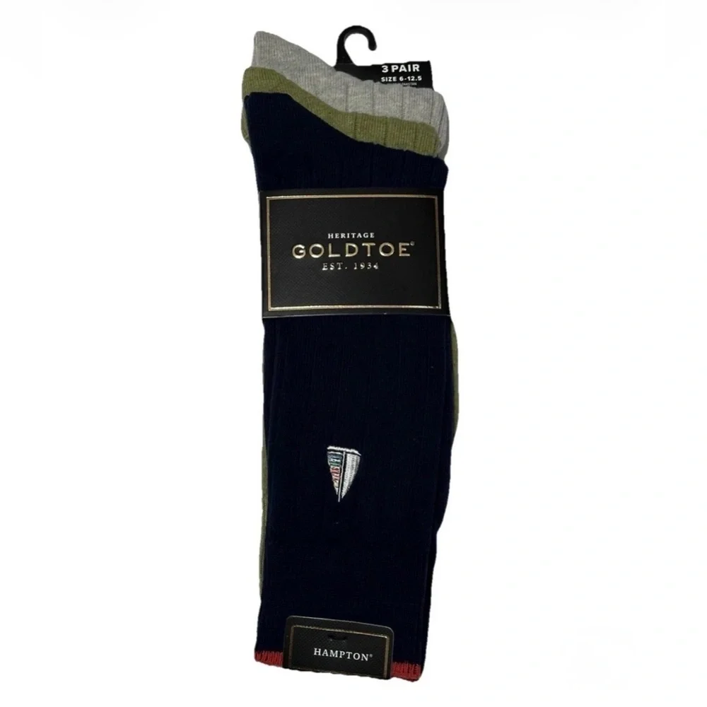 GoldToe Hampton Men's 3-Pair Crew Socks Shoe Size 6-12  Navy/Green/Gray